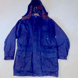 North Bay World Travel Canvas Flannel Lined Men’s Chore Coat Size L Blue Vintage